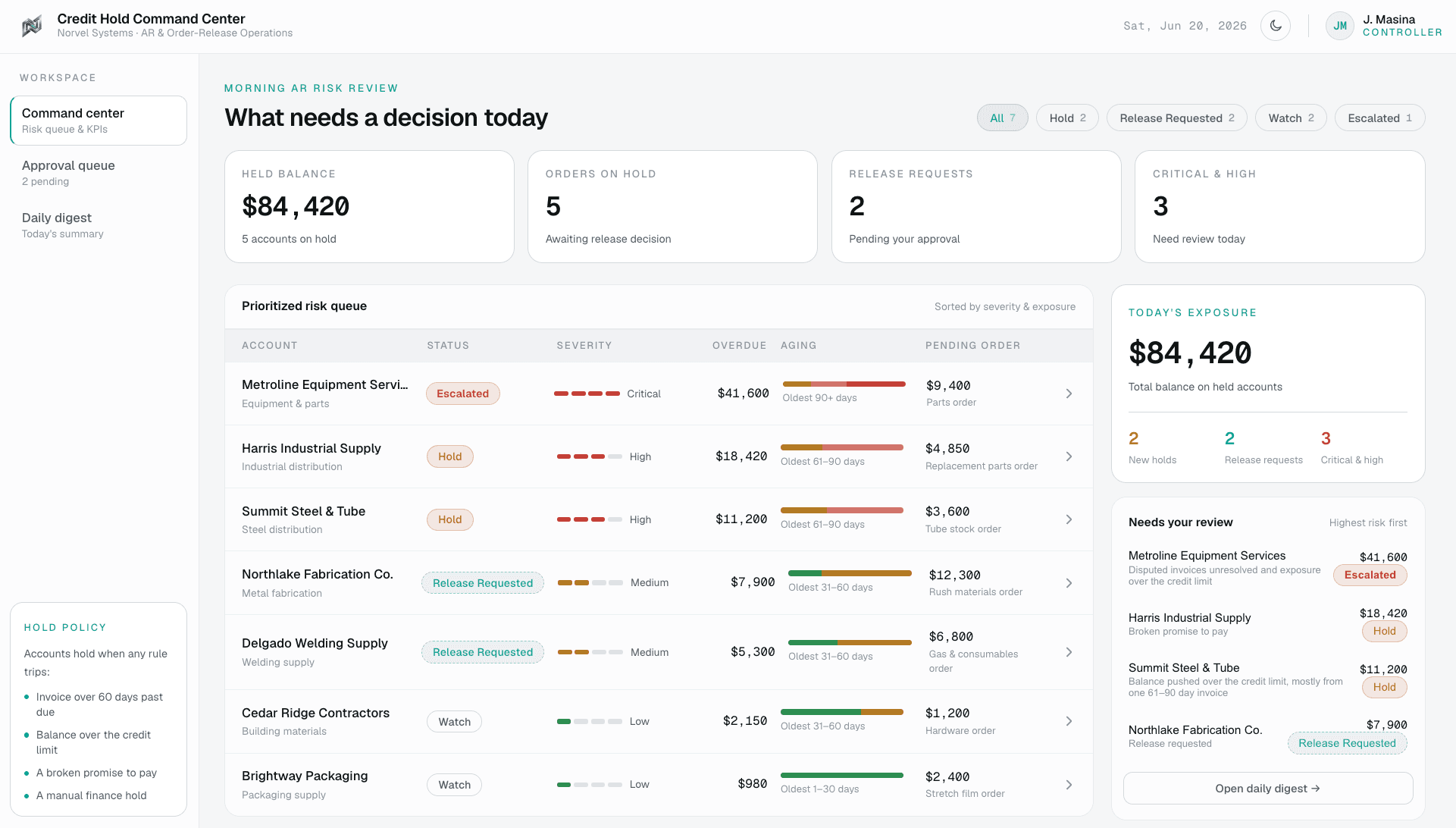 Credit Hold Command Center screenshot 1